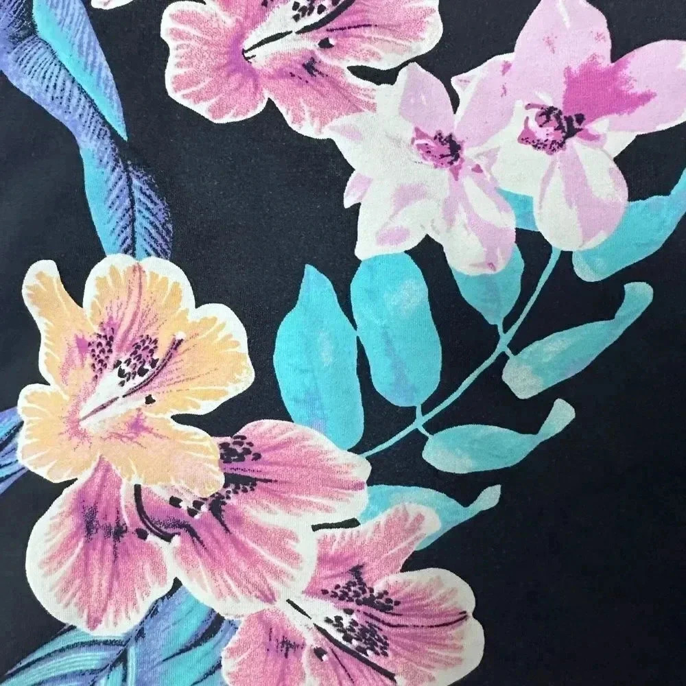 Lands End tankini black swimsuit top with hibiscus floral print - Picture 5 of 7